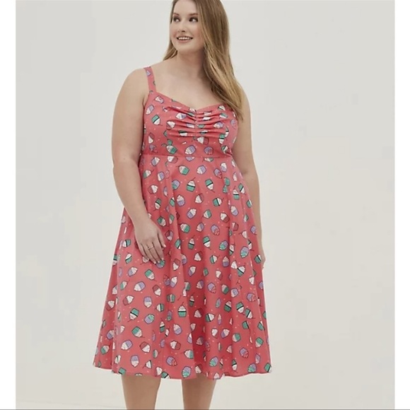 Torrid Fit Flare Poplin Cupcake Print Dress Size 3 - Picture 1 of 17